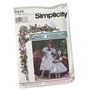 90s Simplicity 9446 Daisy Kingdom Girls Dress Pattern Sizes 7-12 Hairbow UNCUT